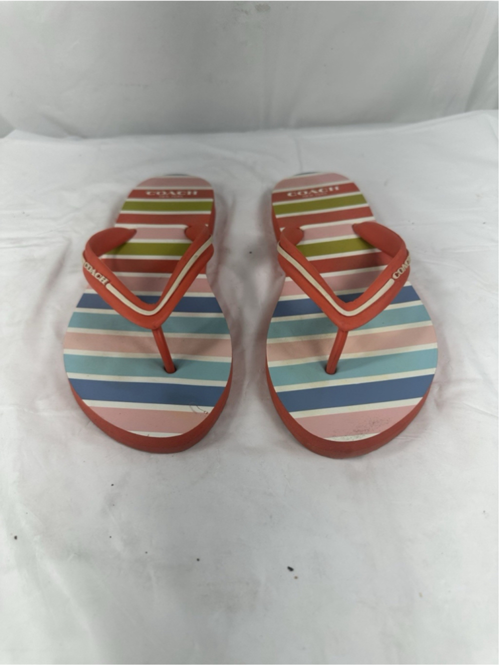 COACH Size 5/6 Flip Flops Sandals Striped Multi color Shoes Beachy